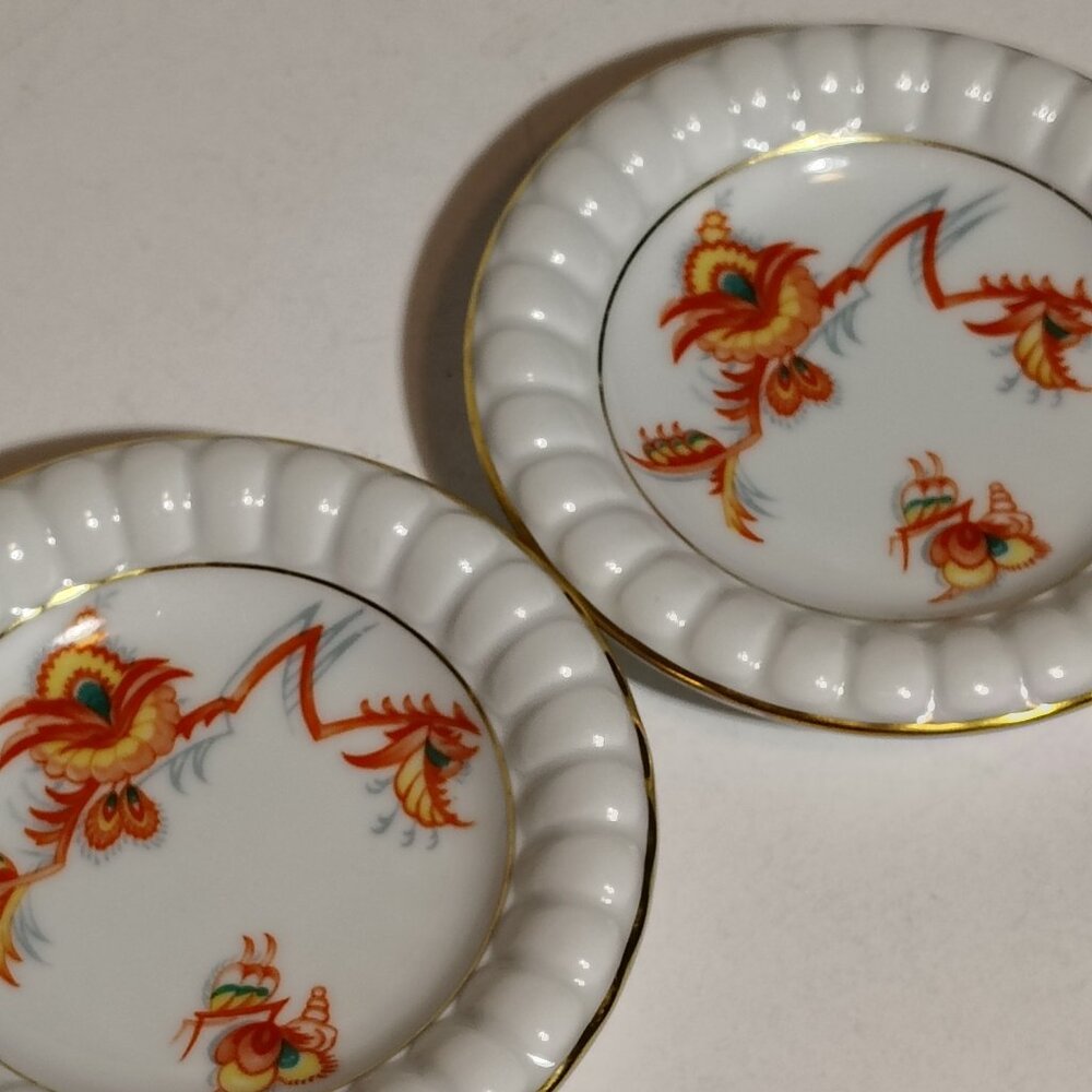 Thomas Bavaria Porcelain 2 Chocolate Bowls Art Deco 1920s Oriental Floral VTG